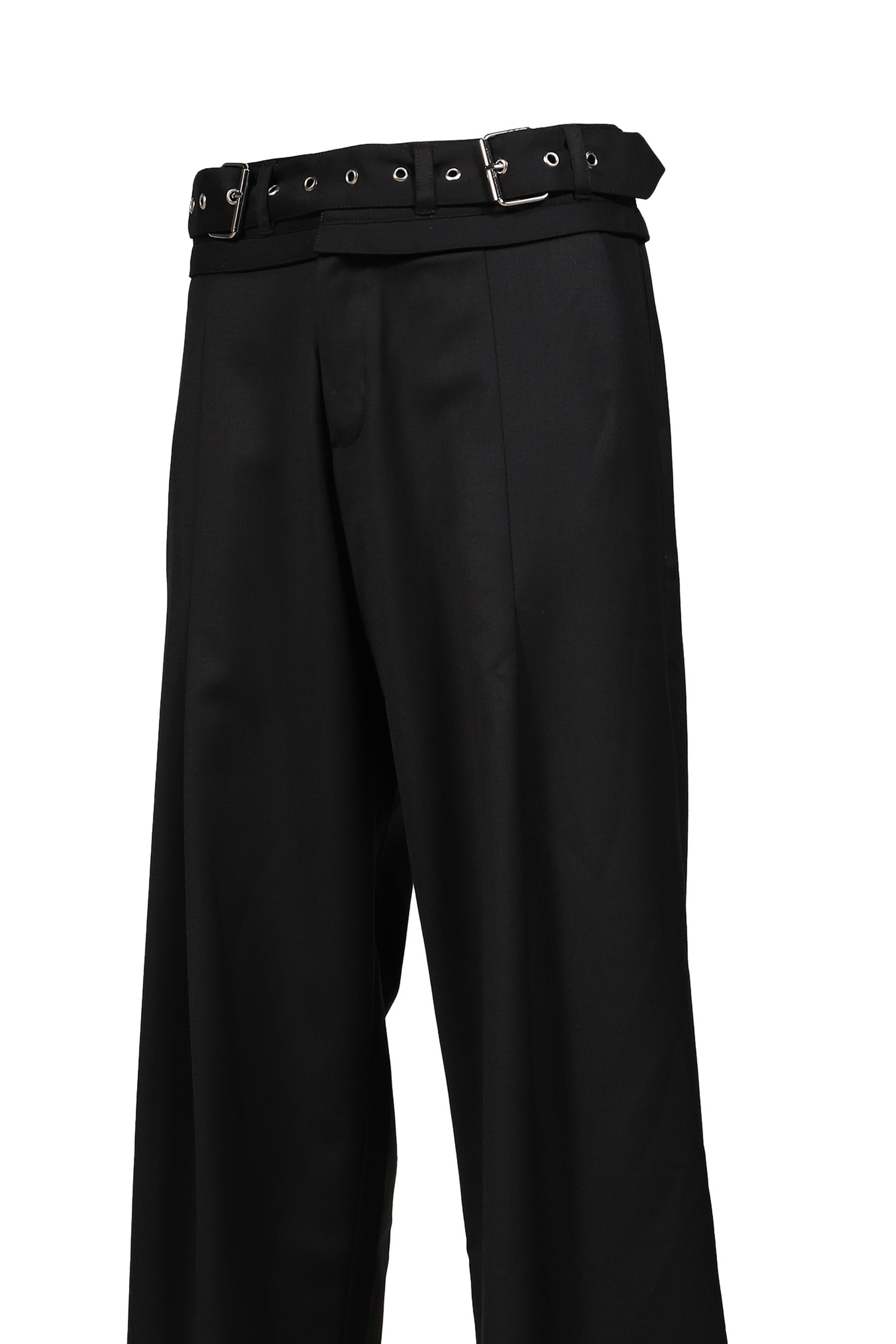 DOUBLE-BELT PLEATED TROUSERS / BLK