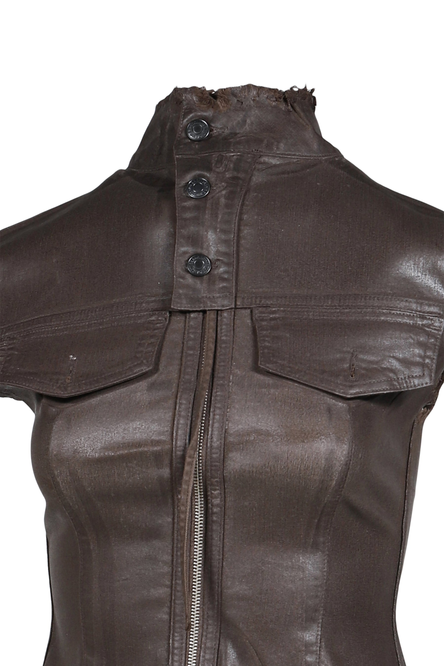 GLAZED DENIM ZIP TOP / BRW