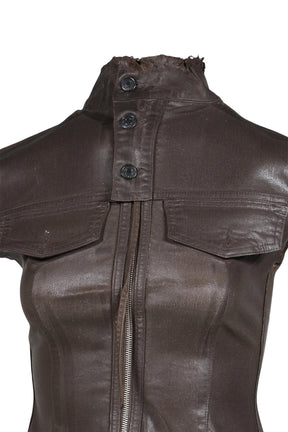 GLAZED DENIM ZIP TOP / BRW