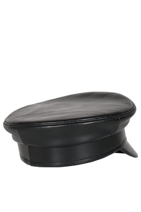 LOGO-EMBELLISHED LEATHER BAKER BOY CAP / BLK
