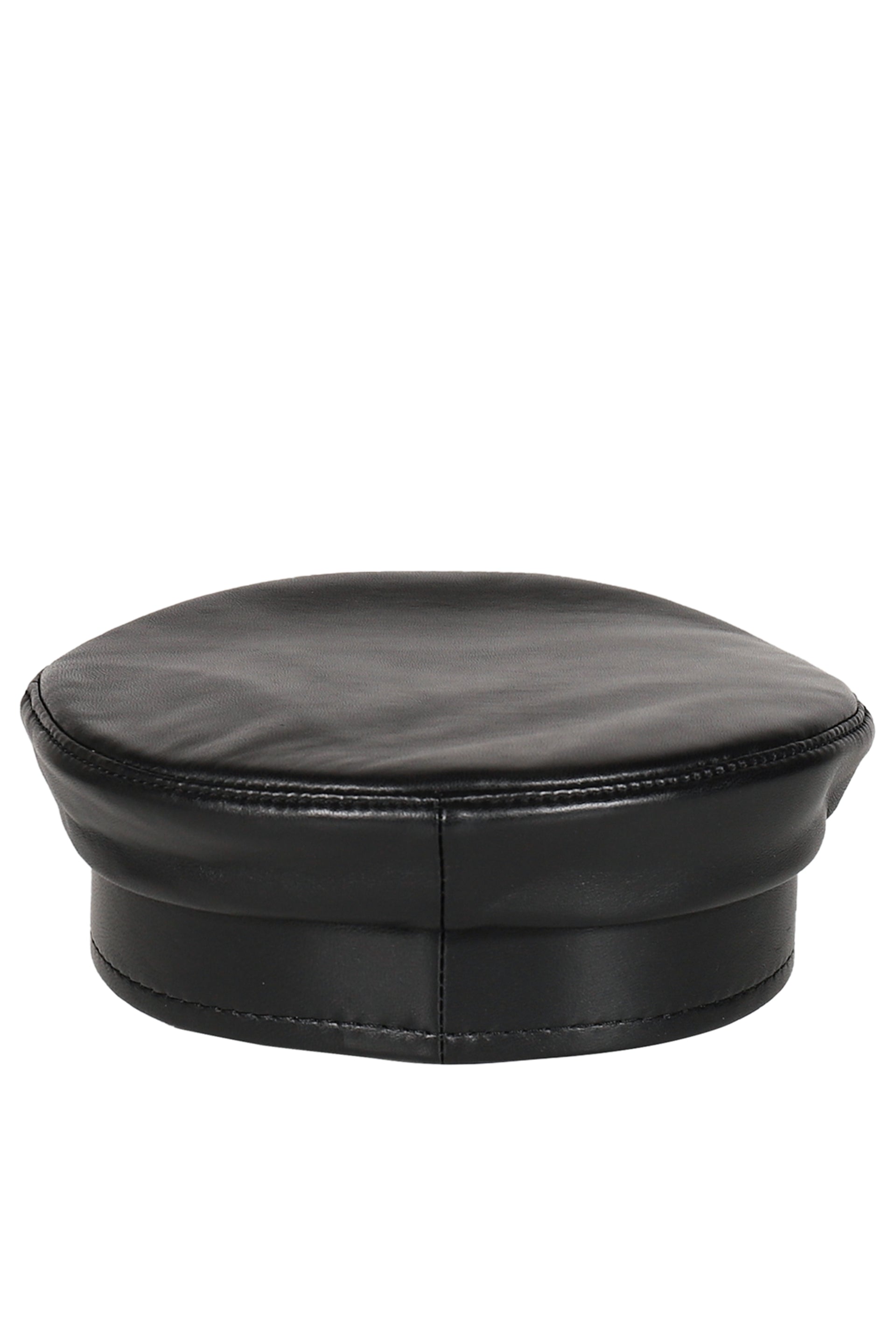 LOGO-EMBELLISHED LEATHER BAKER BOY CAP / BLK