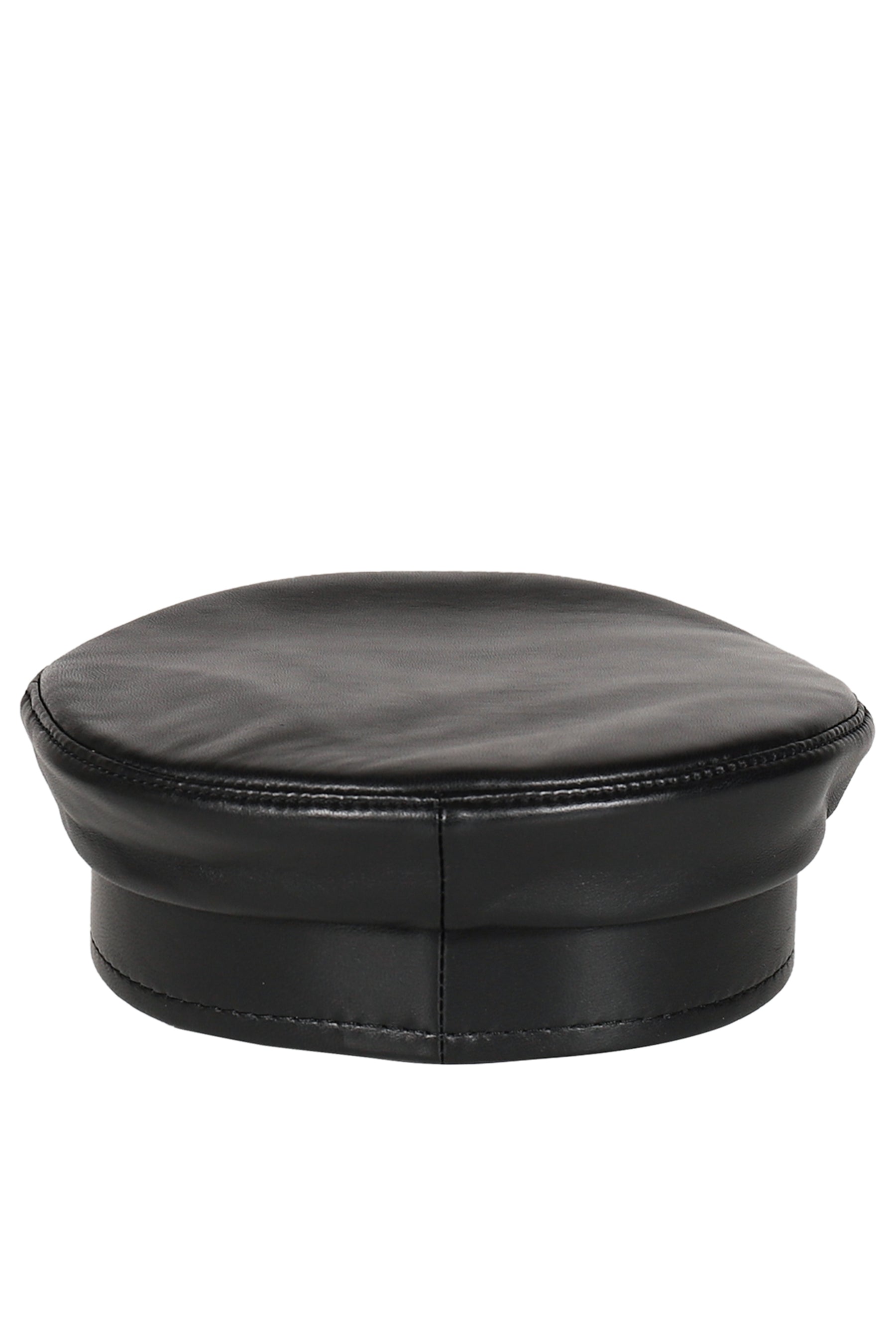 LOGO-EMBELLISHED LEATHER BAKER BOY CAP / BLK