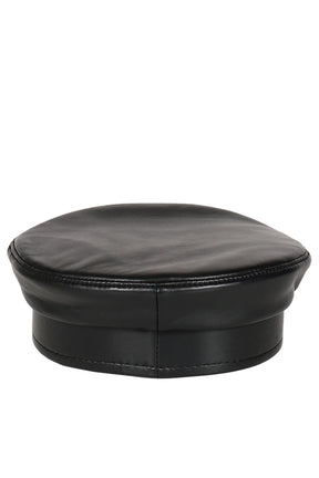 LOGO-EMBELLISHED LEATHER BAKER BOY CAP / BLK