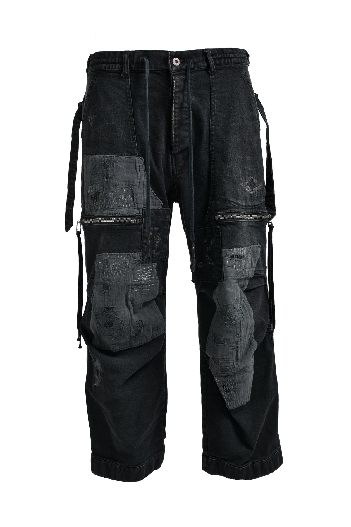 STRATCH DENIM WIDE CROPPED PANTS / BLK