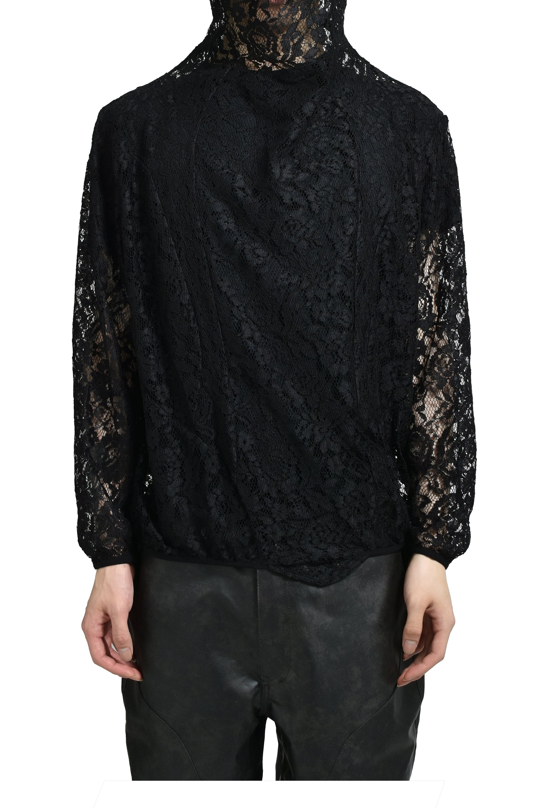 DRAPED LACE HOODIE / BLK