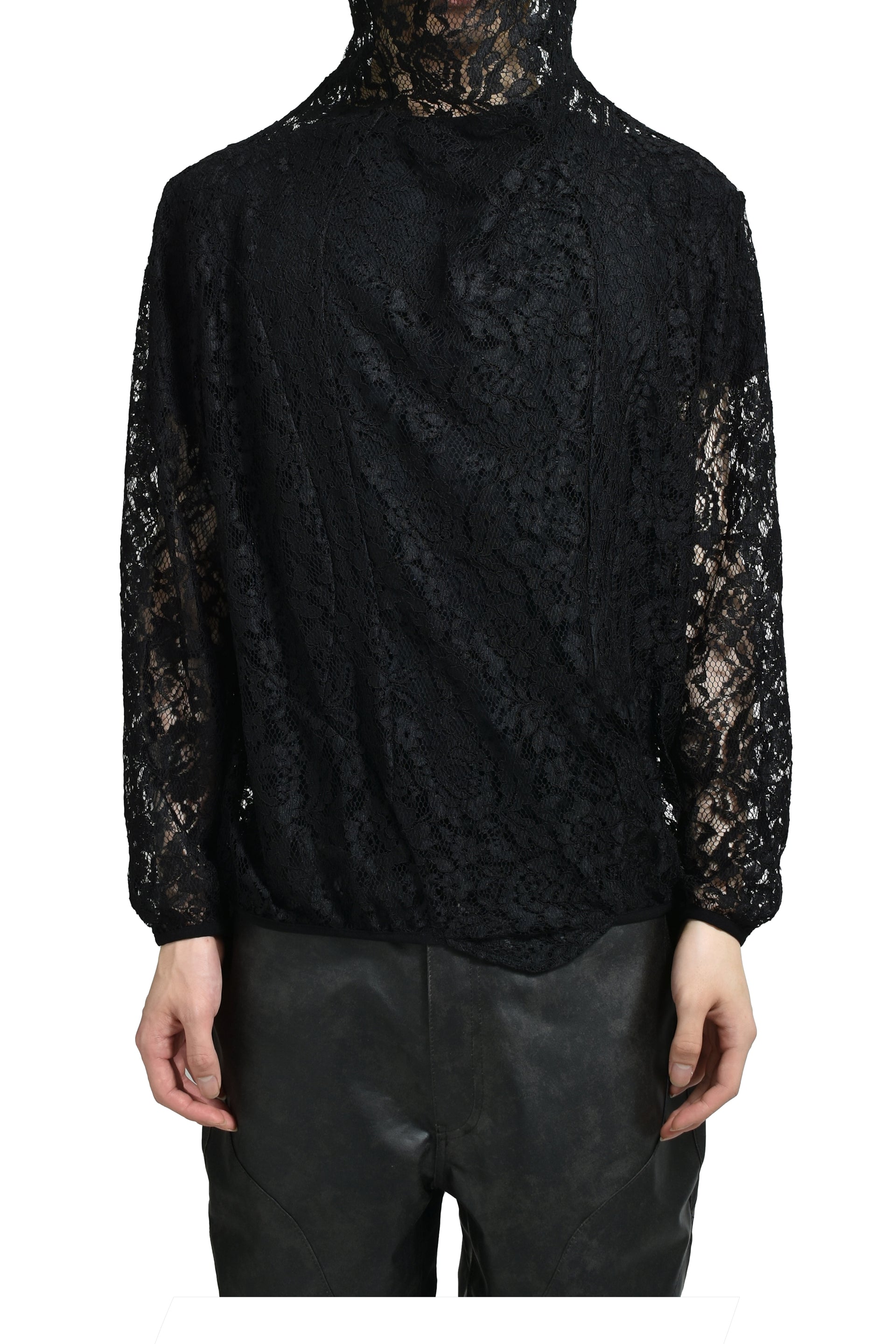 DRAPED LACE HOODIE / BLK