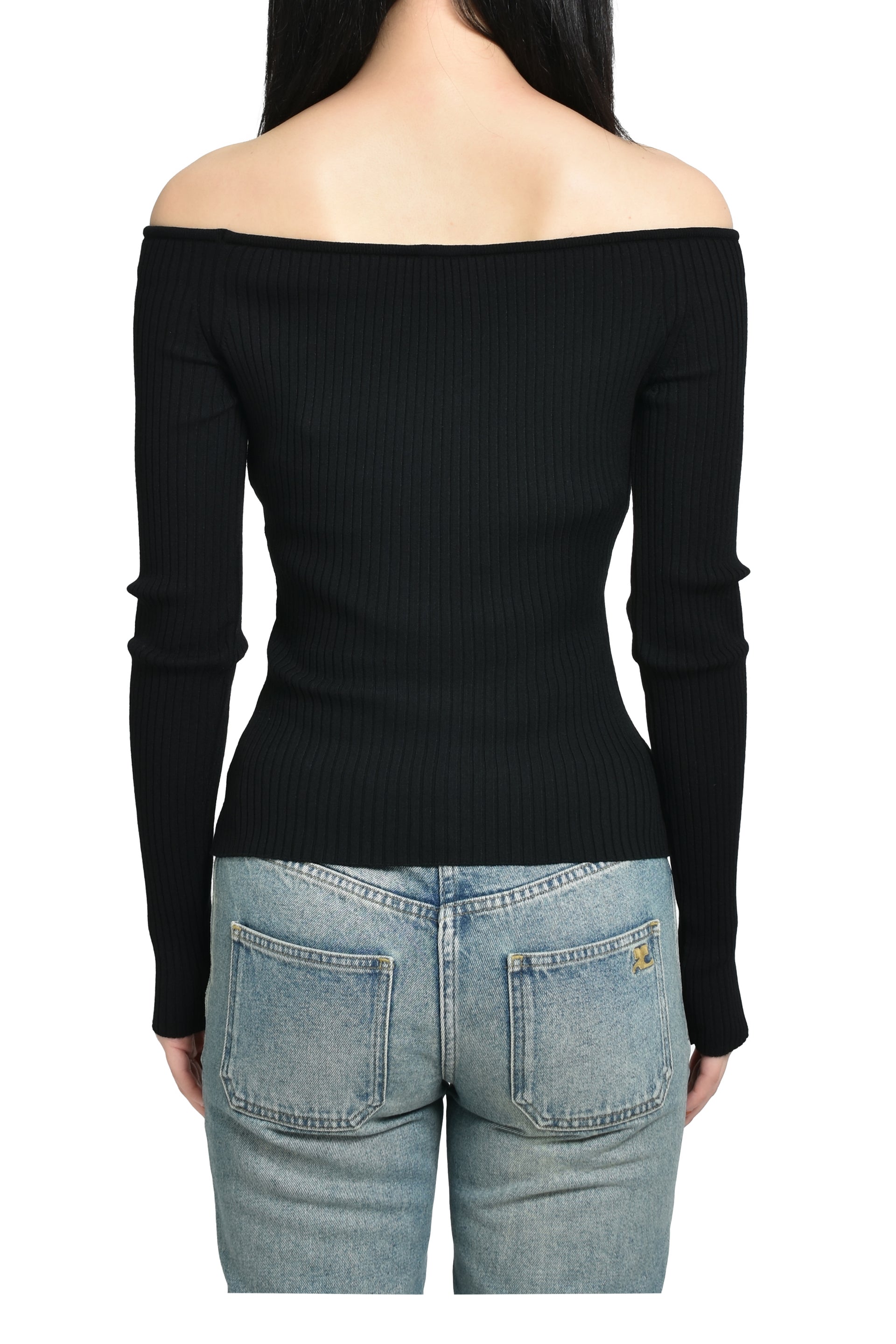 OFF SHOULDER RIB KNIT TOP / BLK