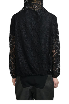 DRAPED LACE HOODIE / BLK