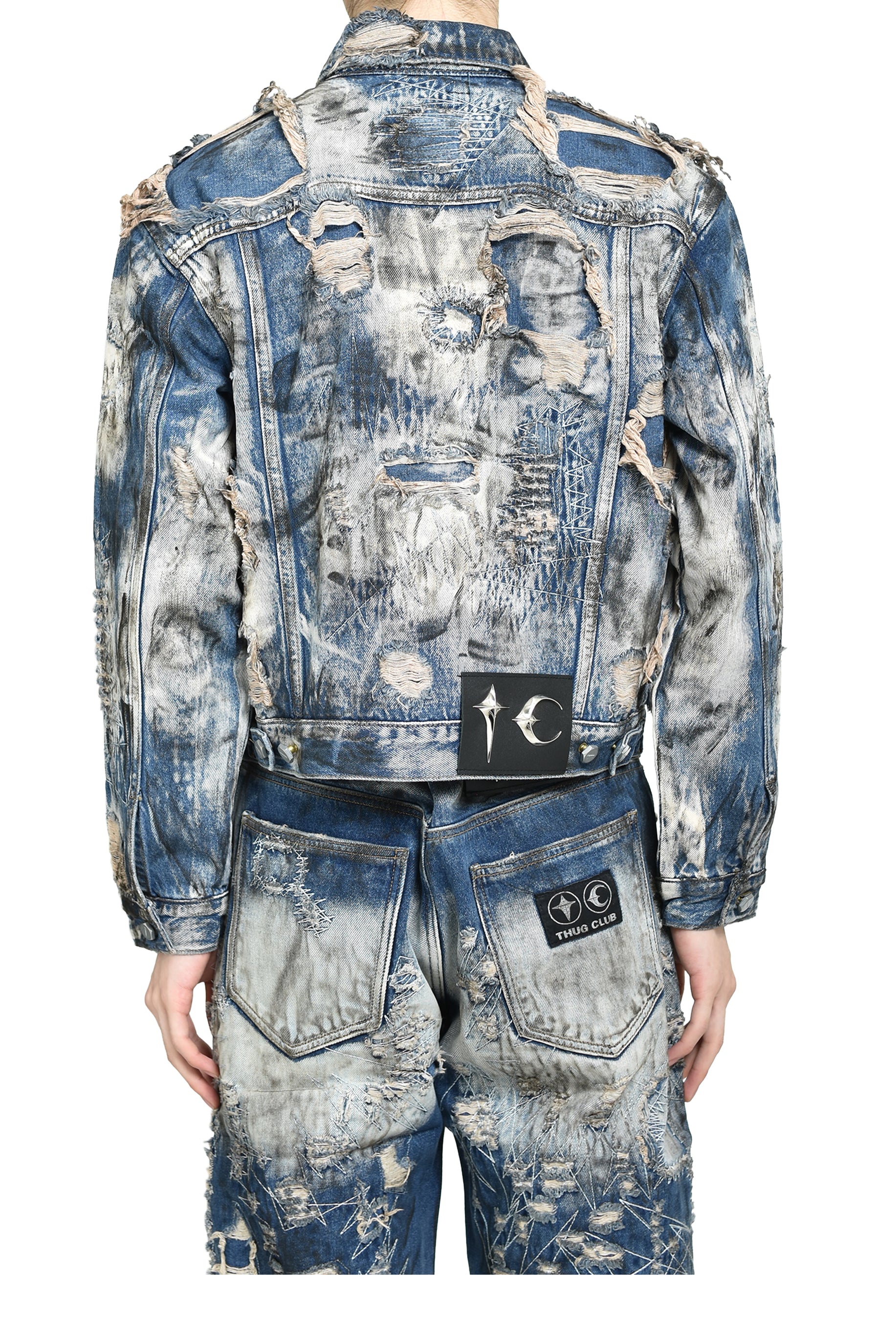 HARD-WASHED DAMAGED DENIM JACKET / BLU 