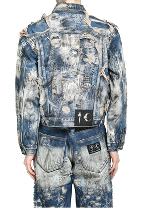 HARD-WASHED DAMAGED DENIM JACKET / BLU 
