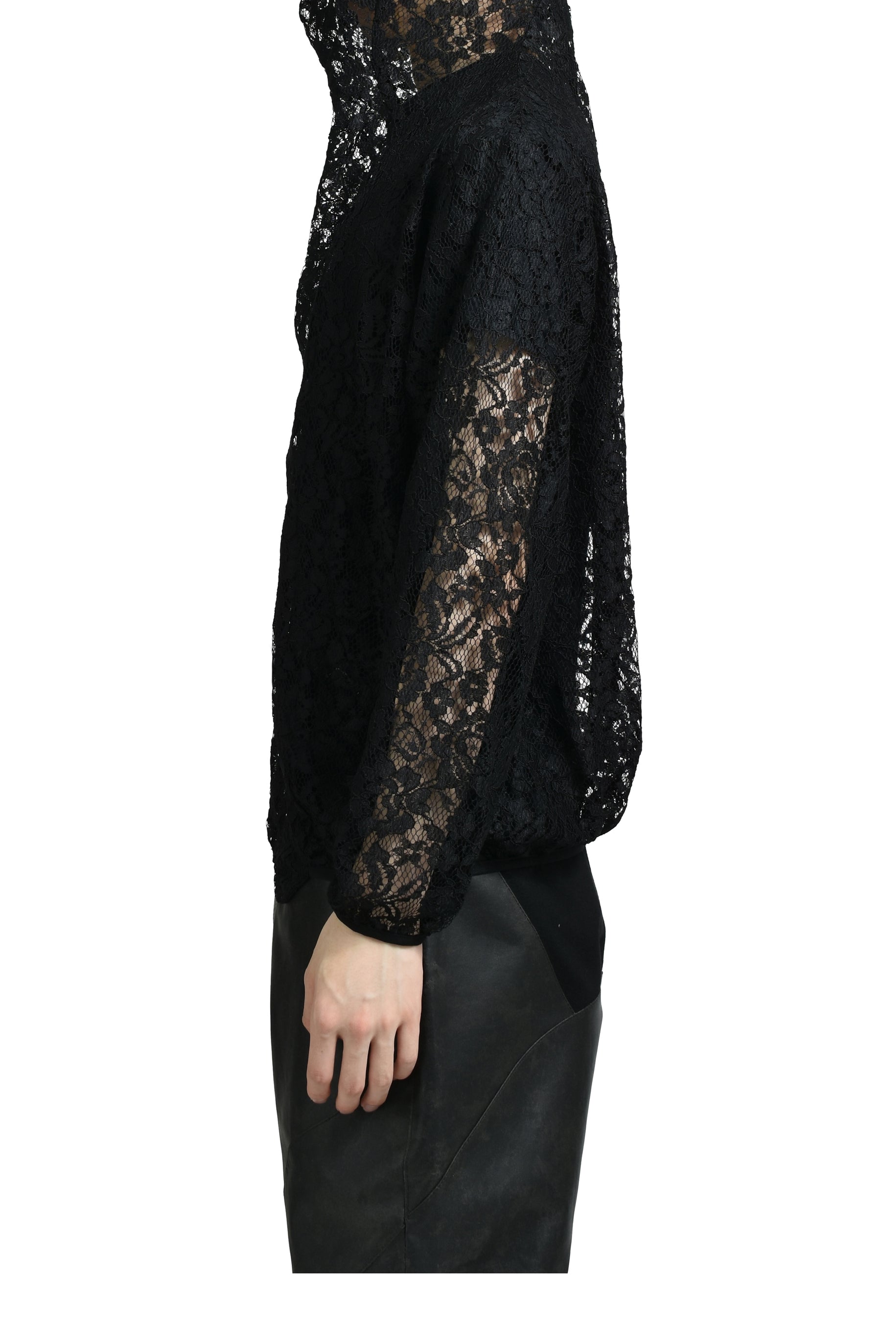DRAPED LACE HOODIE / BLK
