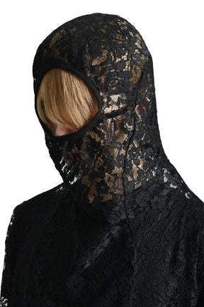 DRAPED LACE HOODIE / BLK