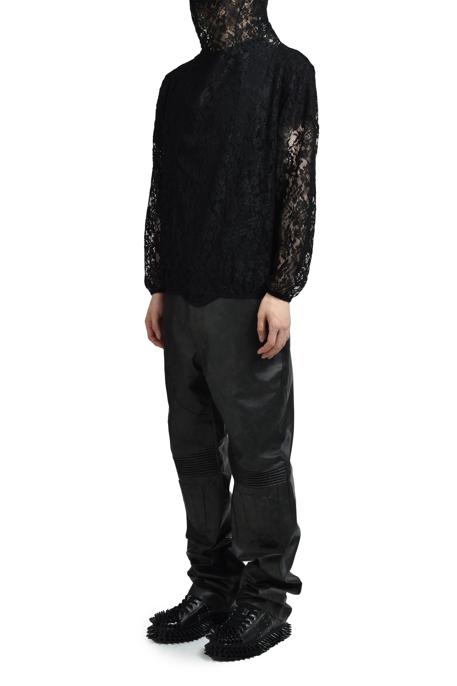 JUNTAE KIM SS25 DRAPED LACE HOODIE BLACK NUBIAN