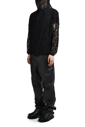 DRAPED LACE HOODIE / BLK