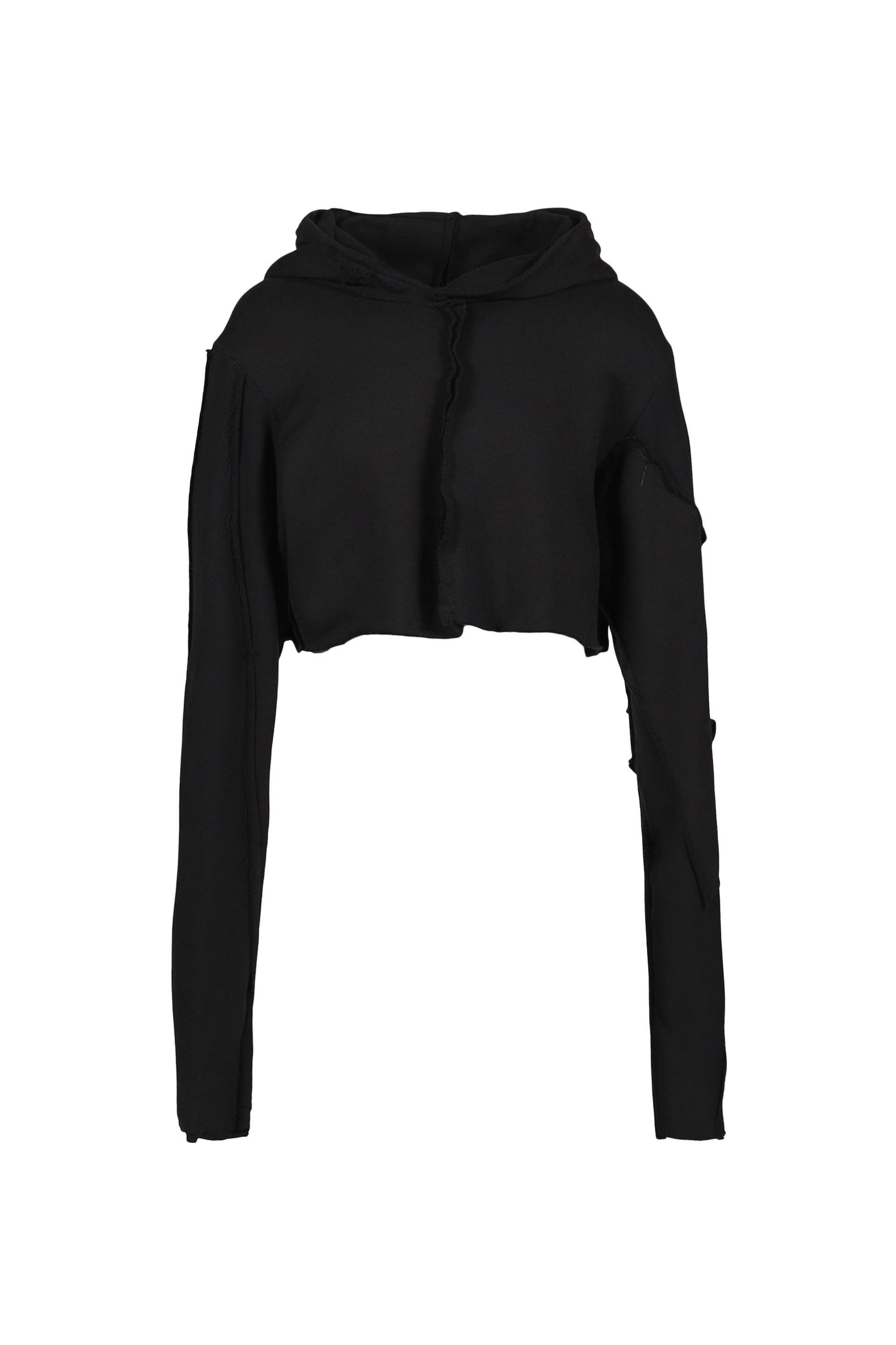 CROPPED HOODIE PATCHWORK / BLK