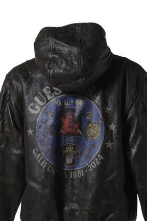 GUSA CRACKLE LTHR ZIP HOODIE / BRW