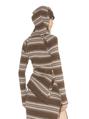 STRIPED KNIT SWEATER / DARK BRW BEI