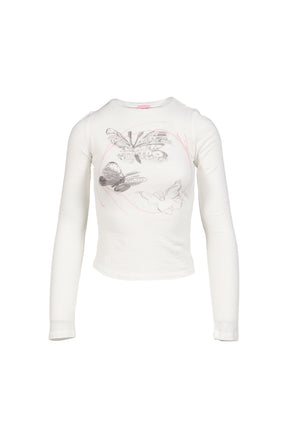 "BUTTERFLY SCRIBBLE L/S T-SHIRT"WHT