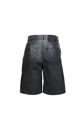 GRADIENT INDIGO DENIM SHORTS / BLU-BLK
