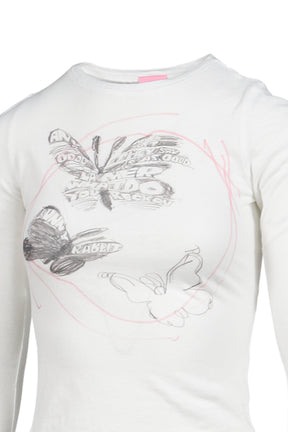 "BUTTERFLY SCRIBBLE L/S T-SHIRT"WHT