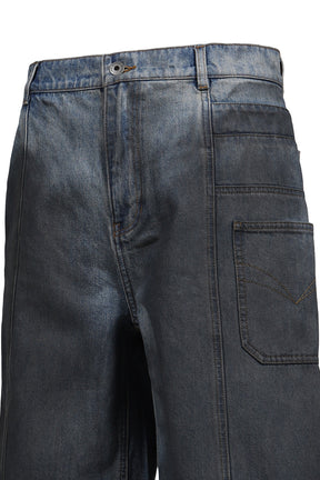 GRADIENT INDIGO DENIM SHORTS / BLU-BLK