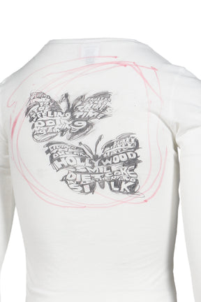 "BUTTERFLY SCRIBBLE L/S T-SHIRT"WHT