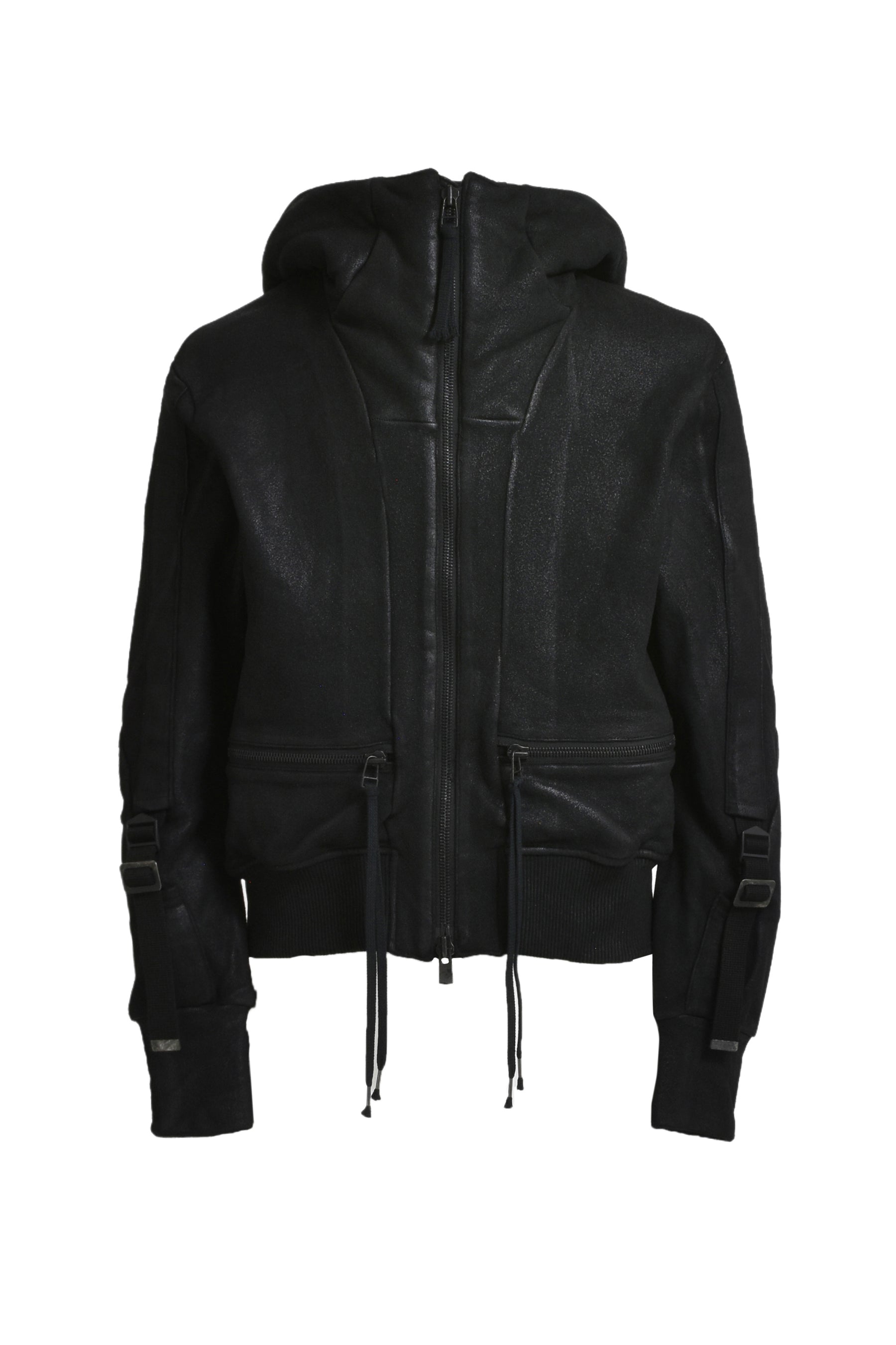 COATING CROPPED HOODIE / BLK