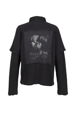 LAYERED POLO LONGSLEEVE / WASHED BLK