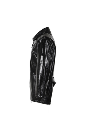 ZIPPED VINYL MAXI BOMBER JACKET / BLK 