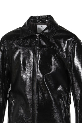 ZIPPED VINYL MAXI BOMBER JACKET / BLK 