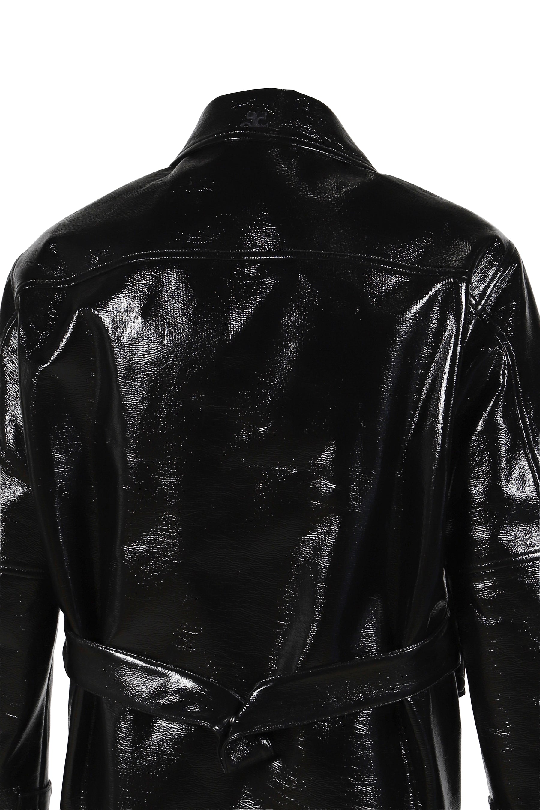 ZIPPED VINYL MAXI BOMBER JACKET / BLK 