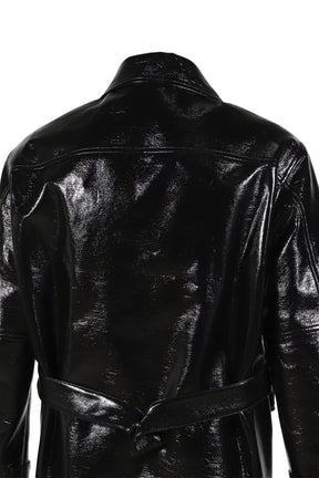 ZIPPED VINYL MAXI BOMBER JACKET / BLK 