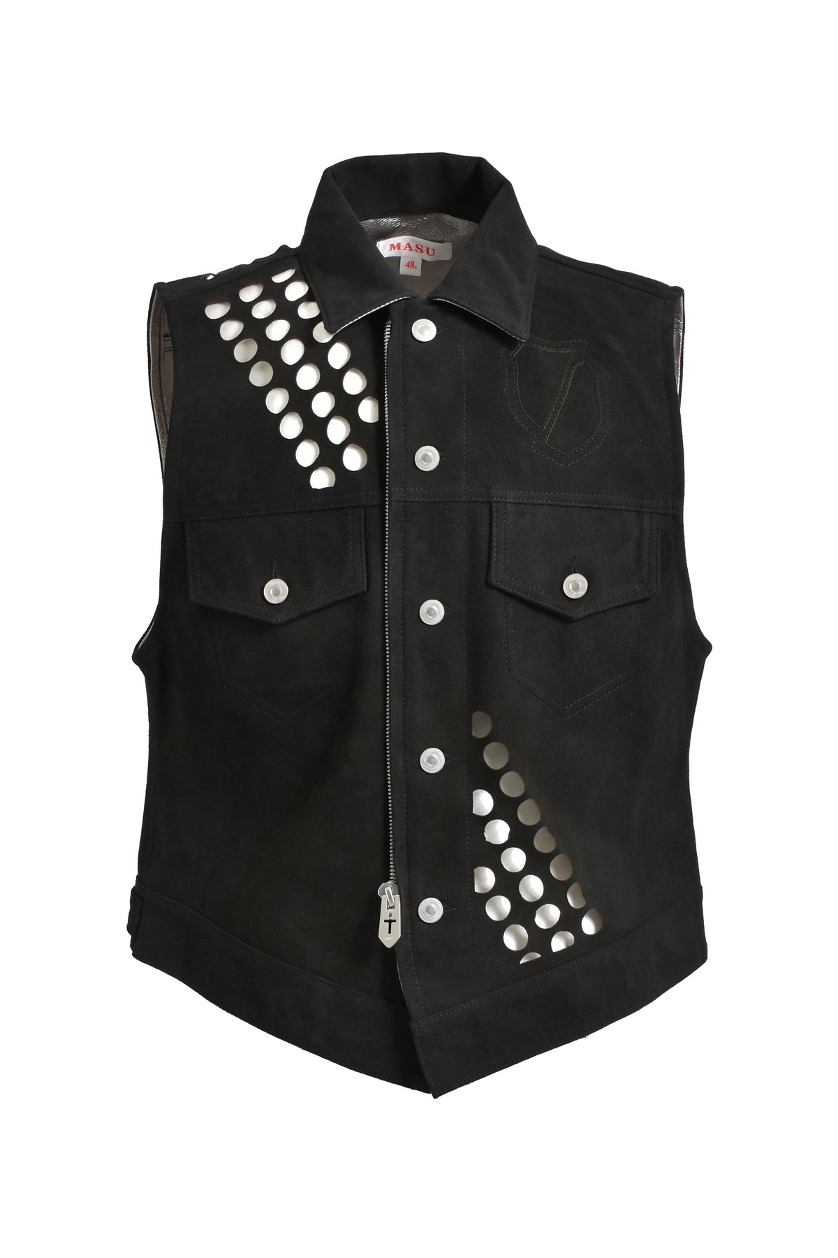 MEDAL-CUT LEATHER VEST / BLK