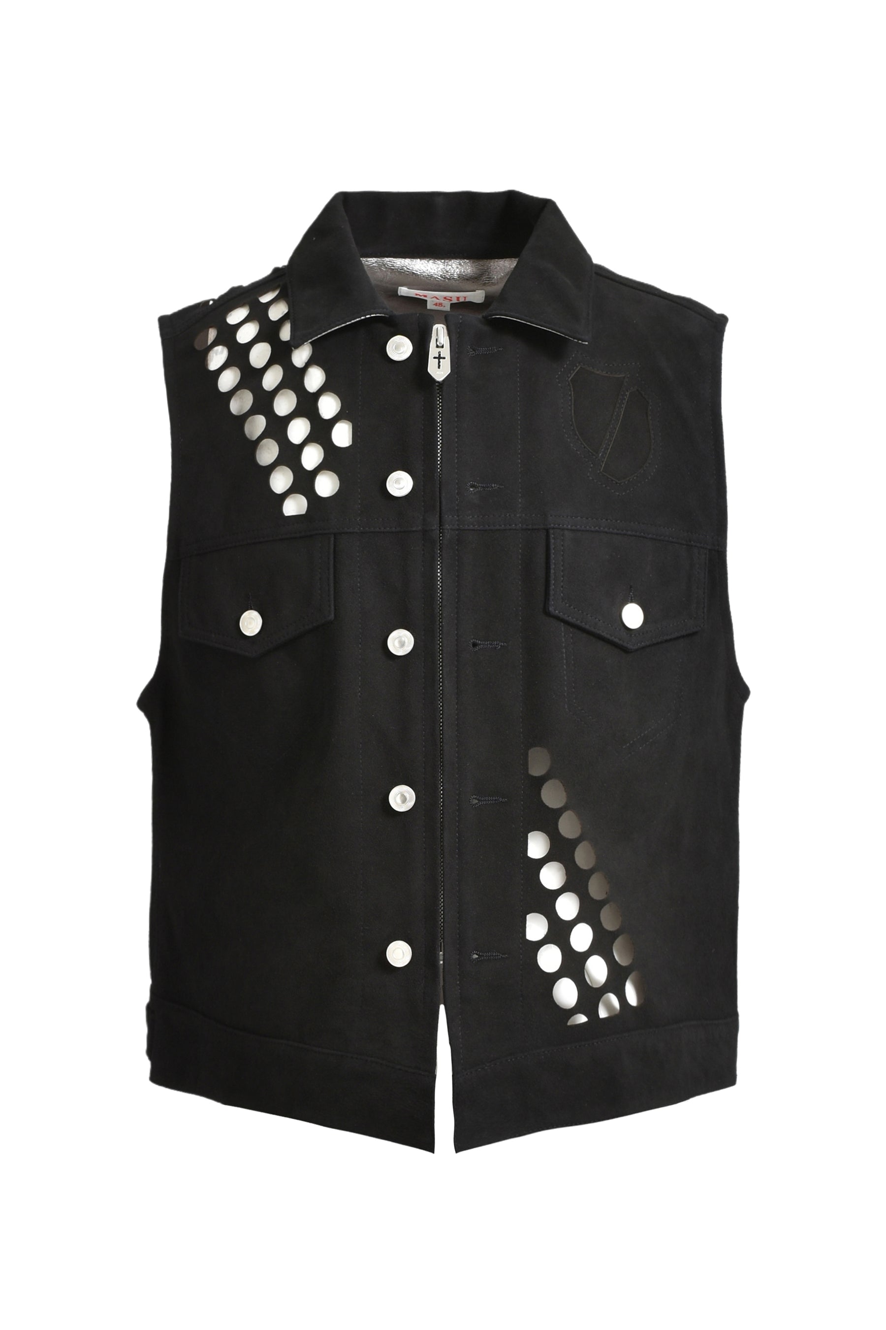 MEDAL-CUT LEATHER VEST / BLK