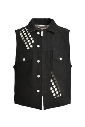 MEDAL-CUT LEATHER VEST / BLK