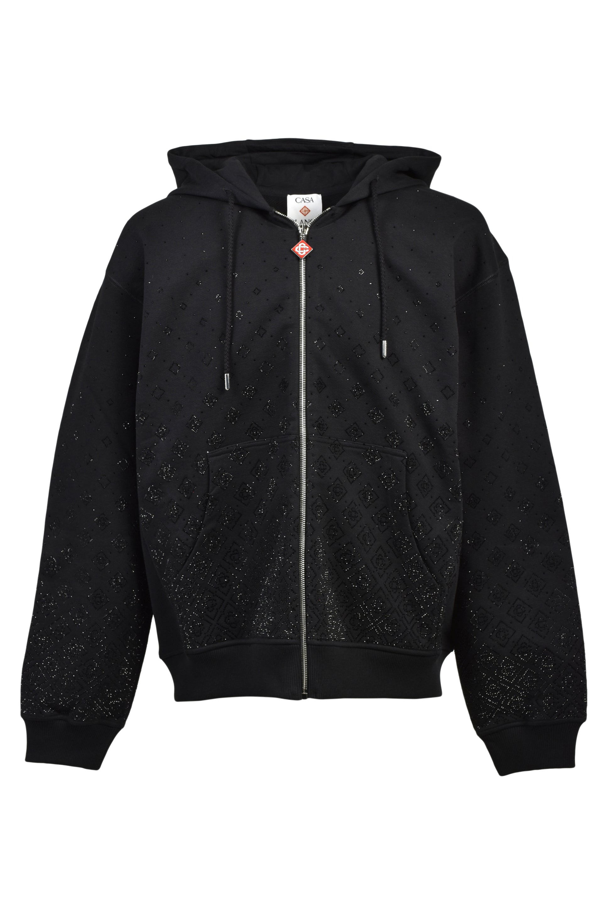 CRYSTAL MONOGRAM ZIP-UP HOODED SWEATSHIRT / BLK