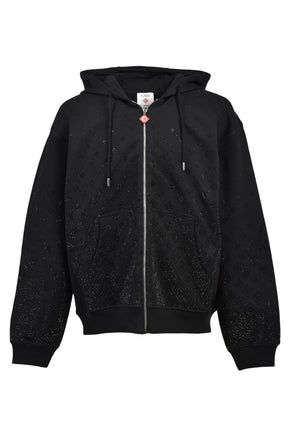 CRYSTAL MONOGRAM ZIP-UP HOODED SWEATSHIRT / BLK