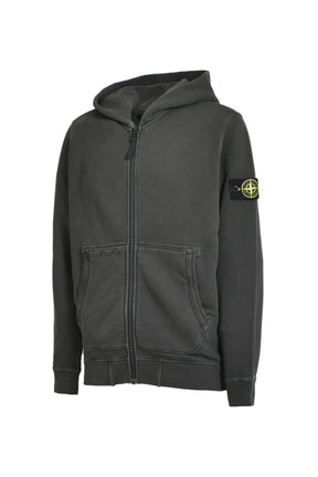 GARMENT DYED ZIP UP HOODIE / LEAD GRY