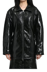 ZIPPED VINYL MAXI BOMBER JACKET / BLK 