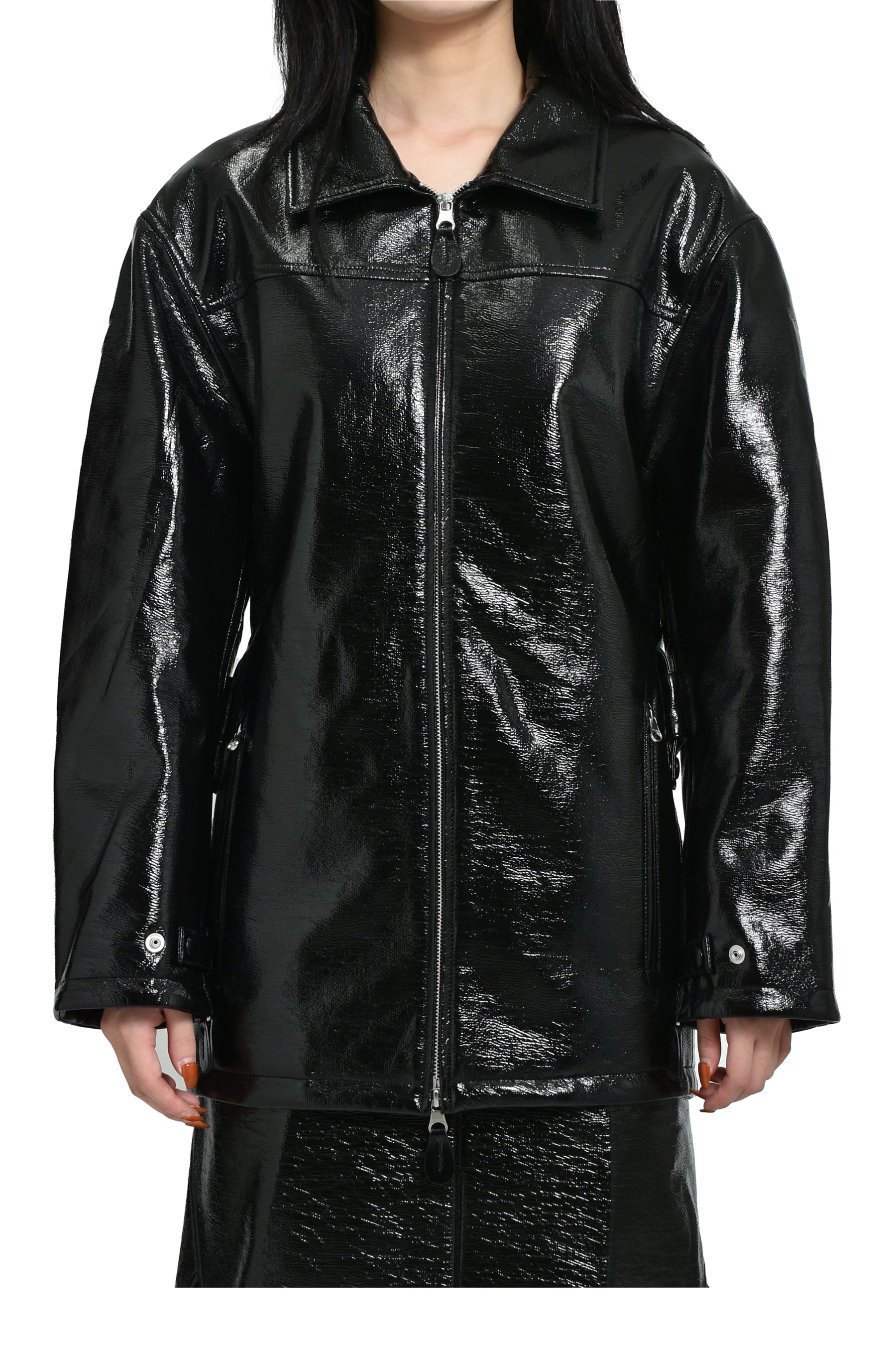 Courrèges FW25 Zipped Vinyl Maxi Bomber Jacket / Black - Nubian
