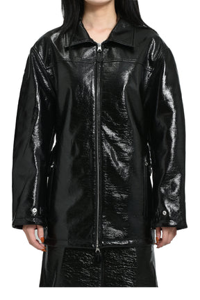 Courrèges FW25 Zipped Vinyl Maxi Bomber Jacket / Black - Nubian