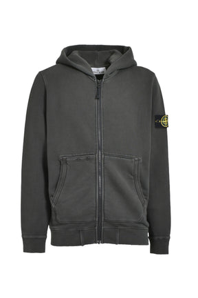 GARMENT DYED ZIP UP HOODIE / LEAD GRY