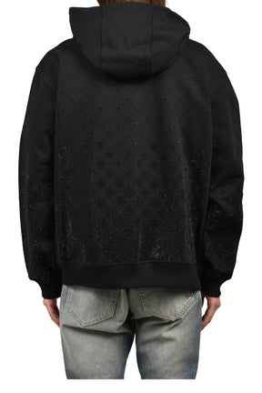 Casablanca CRYSTAL MONOGRAM ZIP-UP HOODED SWEATSHIRT / BLK
