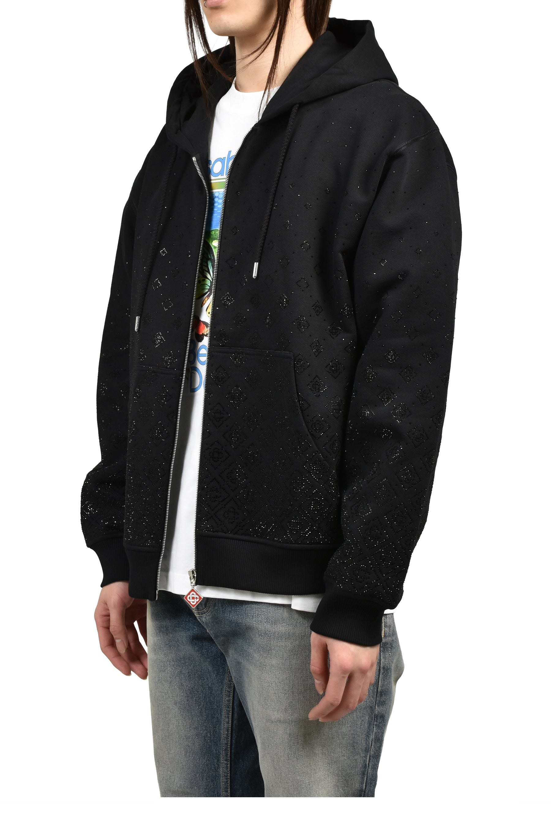 Casablanca Casablanca SS26 CRYSTAL MONOGRAM ZIP-UP HOODED
