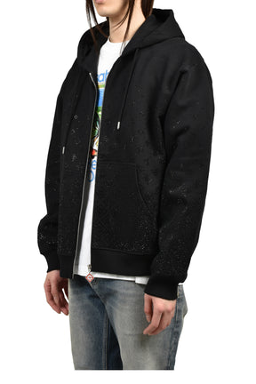 Casablanca CRYSTAL MONOGRAM ZIP-UP HOODED SWEATSHIRT / BLK