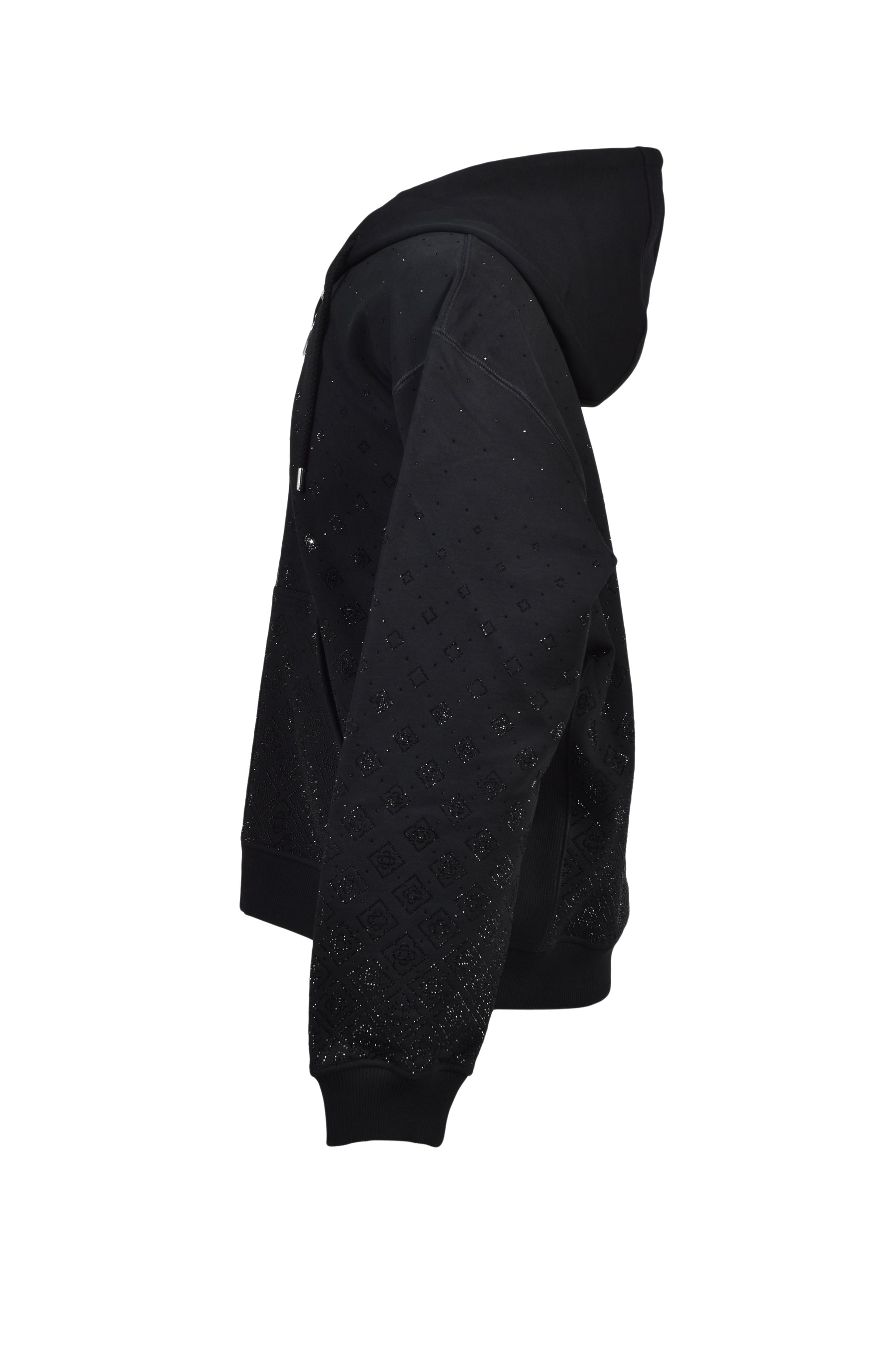 CRYSTAL MONOGRAM ZIP-UP HOODED SWEATSHIRT / BLK