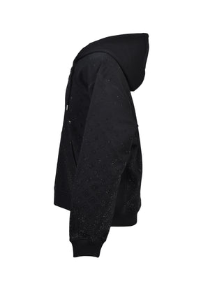 CRYSTAL MONOGRAM ZIP-UP HOODED SWEATSHIRT / BLK