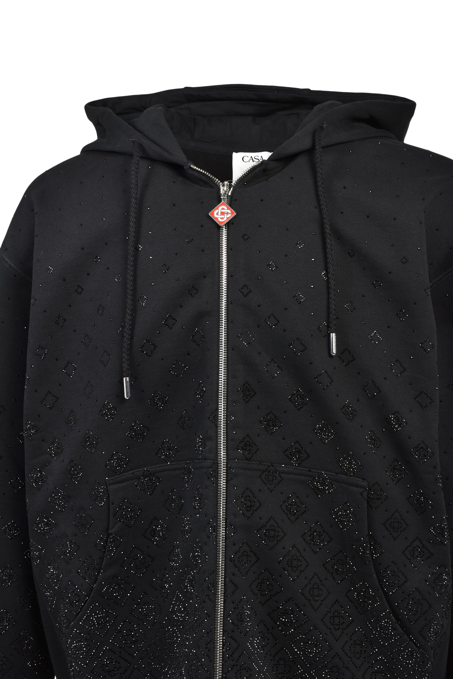 CRYSTAL MONOGRAM ZIP-UP HOODED SWEATSHIRT / BLK