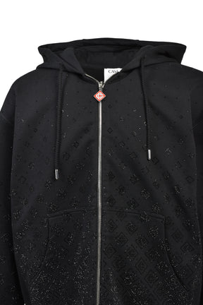 CRYSTAL MONOGRAM ZIP-UP HOODED SWEATSHIRT / BLK