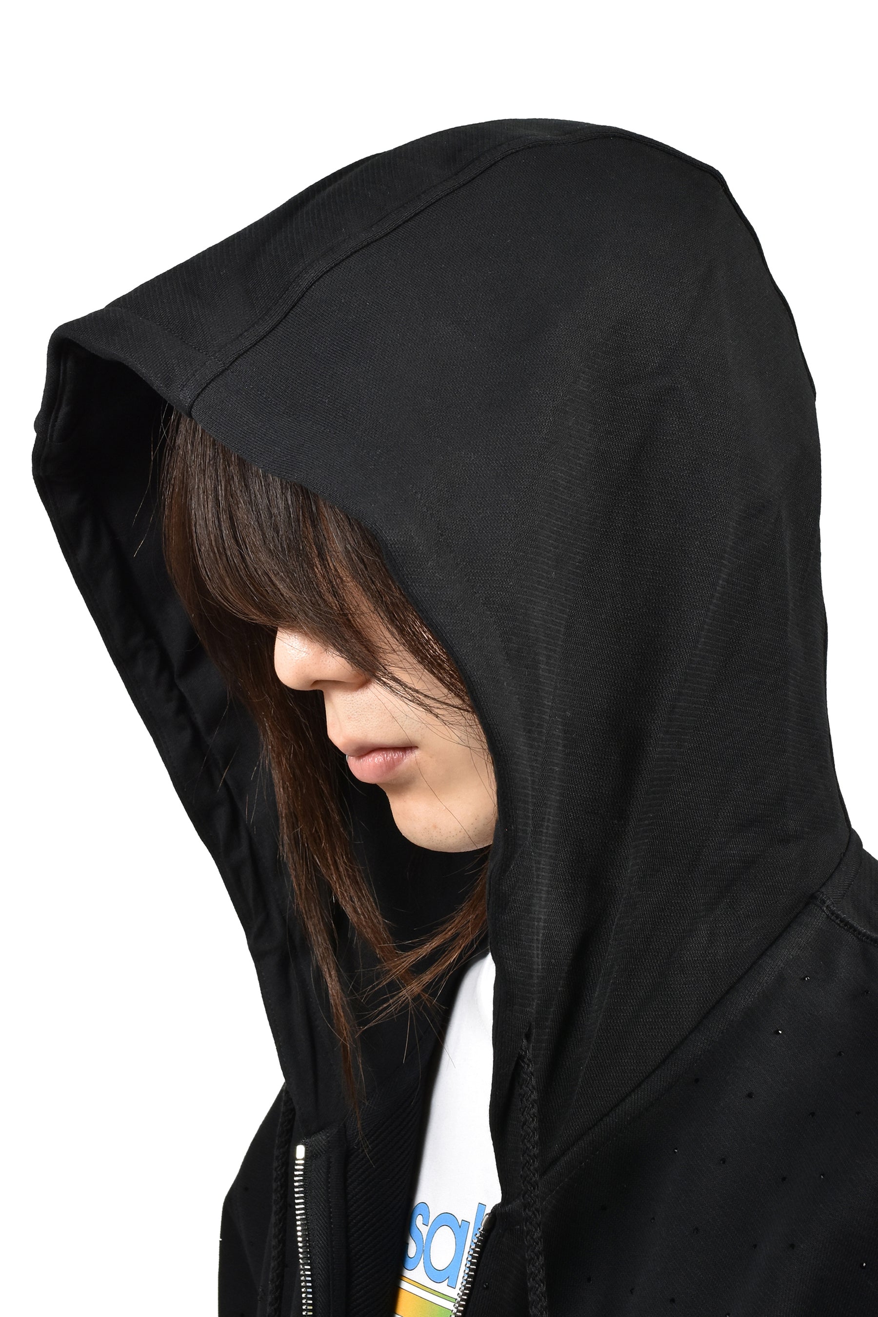 Casablanca CRYSTAL MONOGRAM ZIP-UP HOODED SWEATSHIRT / BLK